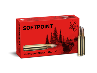 Frontview of ammunition and packaging of GECO .223 Rem. SOFTPOINT 3,4g