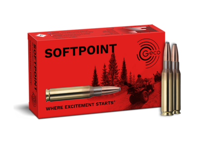 Frontview of ammunition and packaging of GECO .308 Win. SOFTPOINT 11,0g
