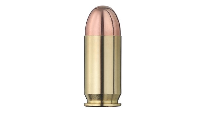 Single bullet view of GECO .45 Auto Lead Round Nose, copper-plated 14,9g