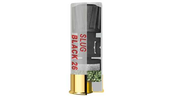 Frontview of ammunition of GECO Coated Competition Slug Black 26 12/67,5