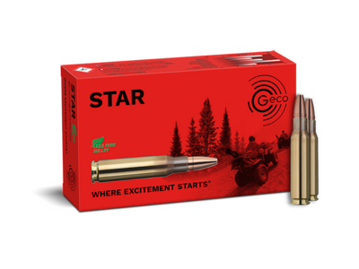 Frontview of ammunition and packaging of GECO .308 Win. STAR 10,7g