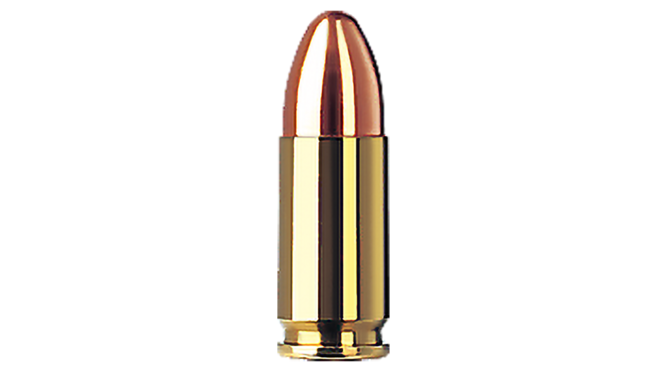 Single bullet view of GECO 9x21 Lead Round Nose, copper-plated 8,0g