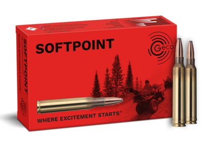 Frontview of ammunition and packaging of GECO .300 Win. Mag. SOFTPOINT 11,0g