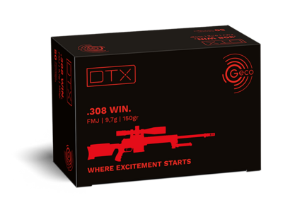 Frontview of packaging of GECO .308 Win. DTX 9,7g