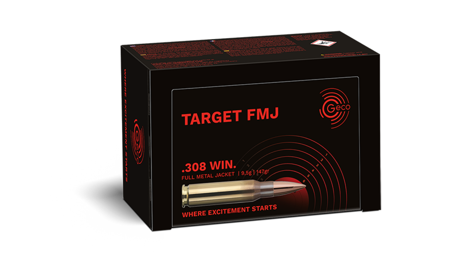 Frontview of packaging of GECO .308 Win. TARGET FMJ 9,5g