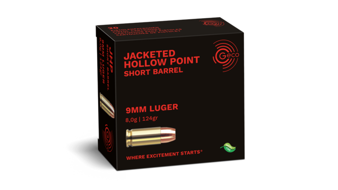 Packaging of GECO 9 mm Luger Jacketed Hollow Point 8g