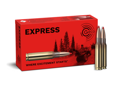 Frontview of ammunition and packaging of GECO .308 Win. EXPRESS 10,7g