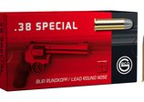 Ammunition and packaging of GECO .38 Special Lead Round Nose 10,2g Frontview of ammunition and packaging of GECO .38 Special Lead Round Nose 10,2g