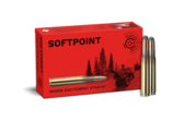 Frontview of ammunition and packaging of GECO 9,3x62 Softpoint 16,5g