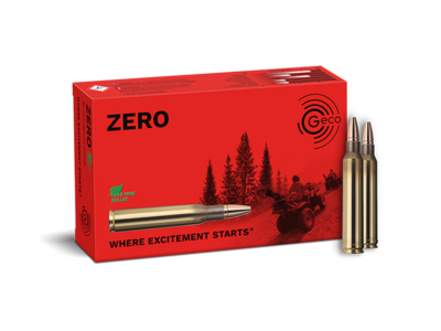 Frontview of ammunition and packaging of GECO .300 Win. Mag. ZERO 8,8g
