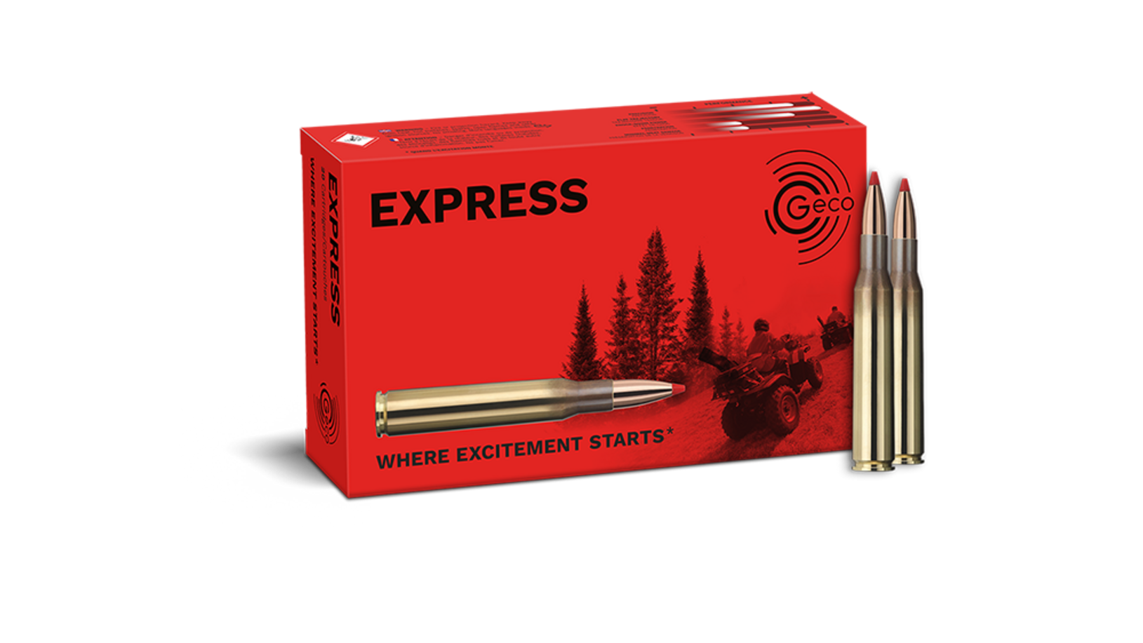 Frontview of ammunition and packaging of GECO .270 Win. EXPRESS 8,4g