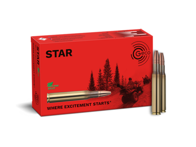 Frontview of ammunition and packaging of GECO .30-06 STAR 10,7g