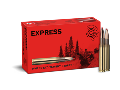 Frontview of ammunition and packaging of GECO .30-06 EXPRESS 10,7g