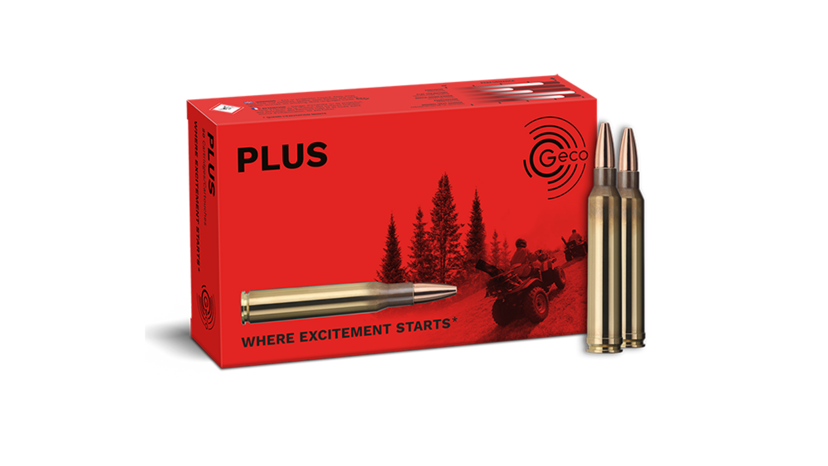 Frontview of ammunition and packaging of GECO .300 Win. Mag. PLUS 11,0g