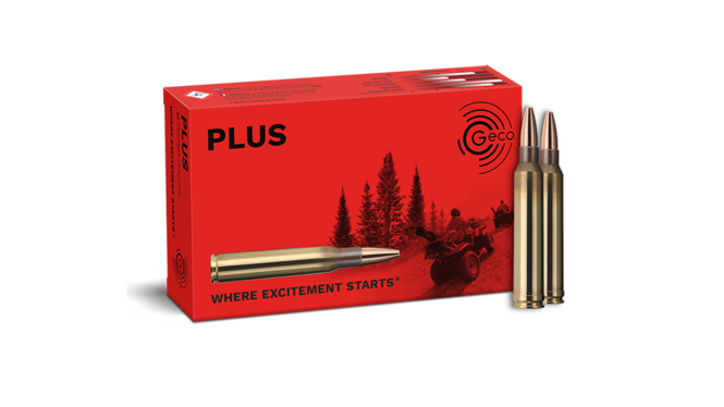Frontview of ammunition and packaging of GECO .300 Win. Mag. PLUS 11,0g