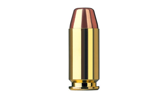 Single bullet view of GECO .40 S&W Full Metal Jacket Flat Nose 11,7g