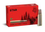 Frontview of ammunition and packaging of GECO 7x64 STAR 9,1g