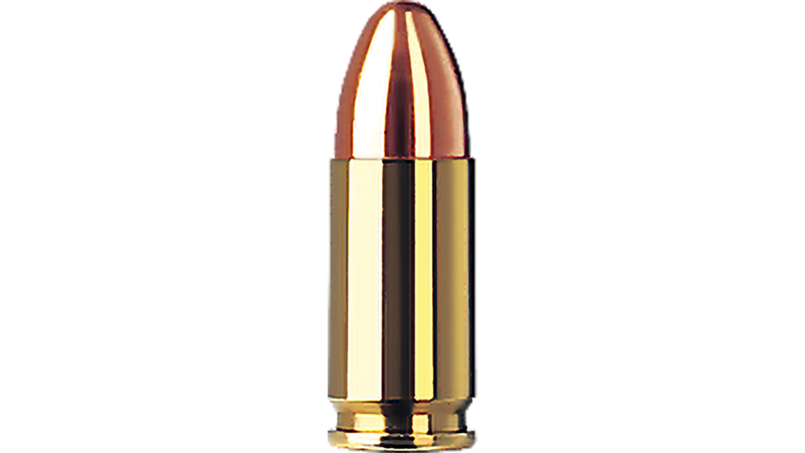 Single bullet view of GECO 9 mm Luger Full Metal Jacket 8,0g