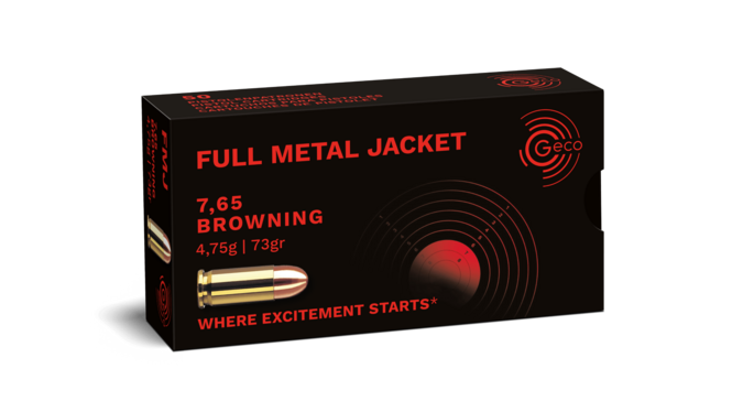 Frontview of packaging of GECO 7,65 Browning Full Metal Jacket 4,75g