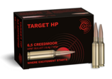 Frontview of ammunition and packaging of GECO 6,5 Creedmoor TARGET HP 8,4g