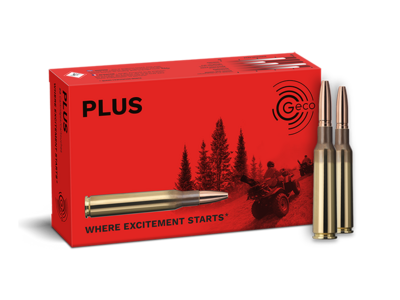 Frontview of ammunition and packaging of GECO 6,5x55 SE PLUS 10,1g