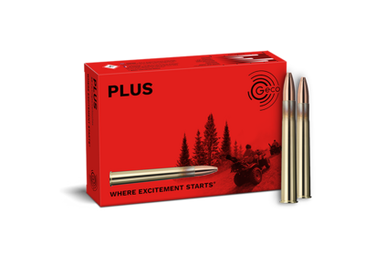 Frontview of ammunition and packaging of GECO 9,3x74 R PLUS 16,5g