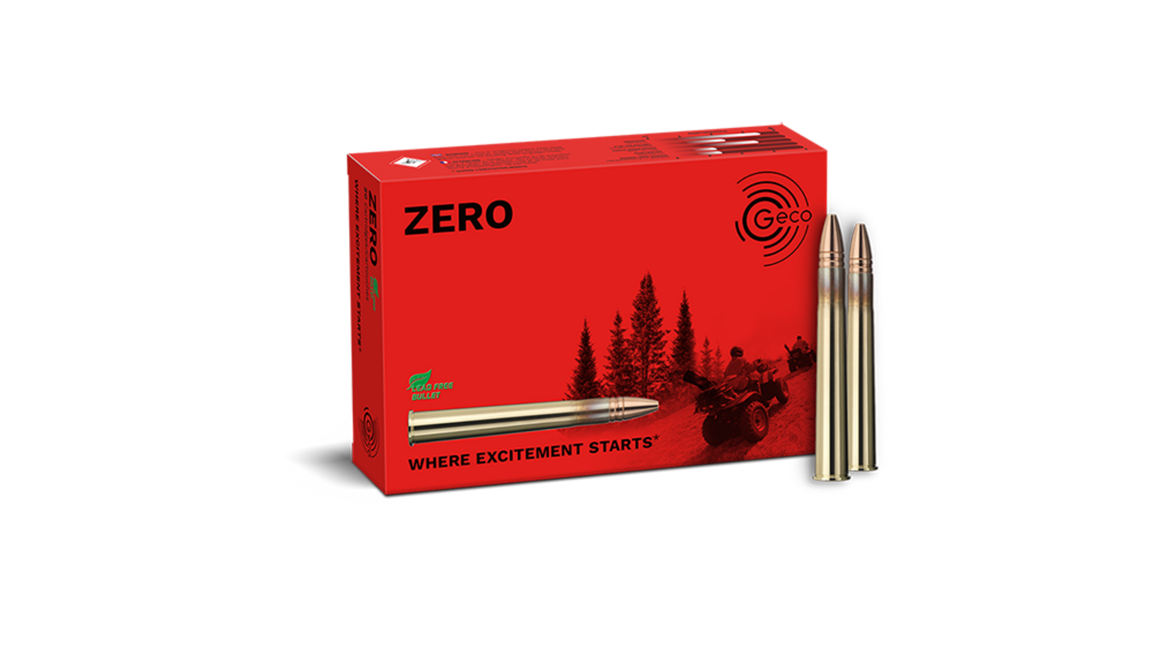 Frontview of ammunition and packaging of GECO 9,3x74 R ZERO 11,9g