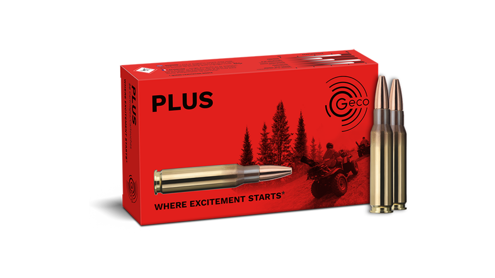 Frontview of ammunition and packaging of GECO .308 Win. PLUS 11,0g