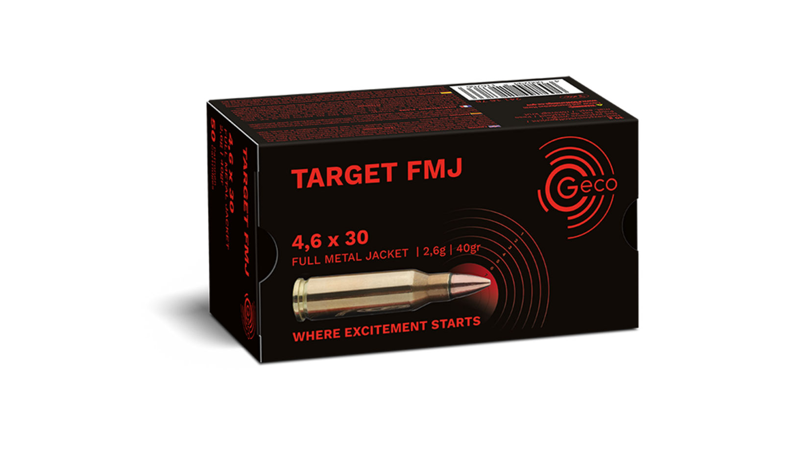 Frontview of packaging of GECO 4,6x30 TARGET FMJ 2,6g