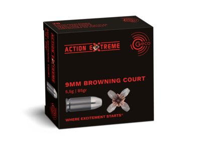 Frontview of packaging of GECO 9 mm Browning short Action Extreme 5,5g