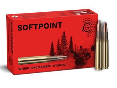 Frontview of ammunition and packaging of GECO .30-06 SOFTPOINT 11,0g