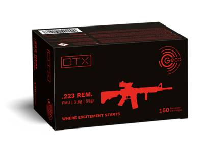 Frontview of packaging of GECO .223 Rem. DTX 3,6g