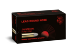 Frontview of ammunition and packaging of GECO .38 Special Lead Round Nose 10,2g