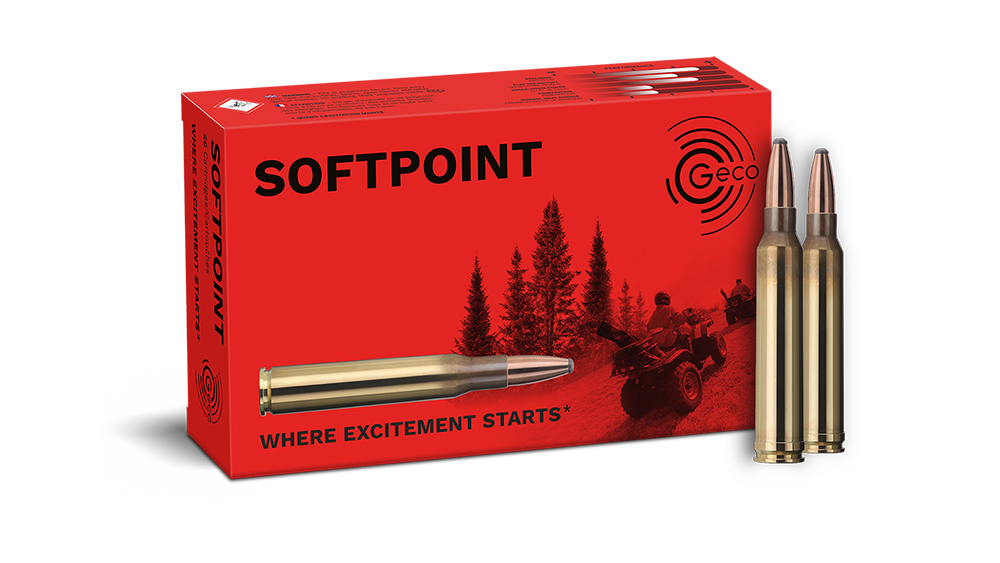 Frontview of ammunition and packaging of GECO .300 Win. Mag. SOFTPOINT 11,0g