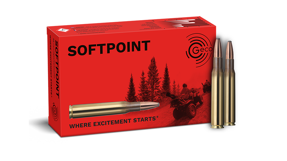 Frontview of ammunition and packaging of GECO .30-06 SOFTPOINT 11,0g