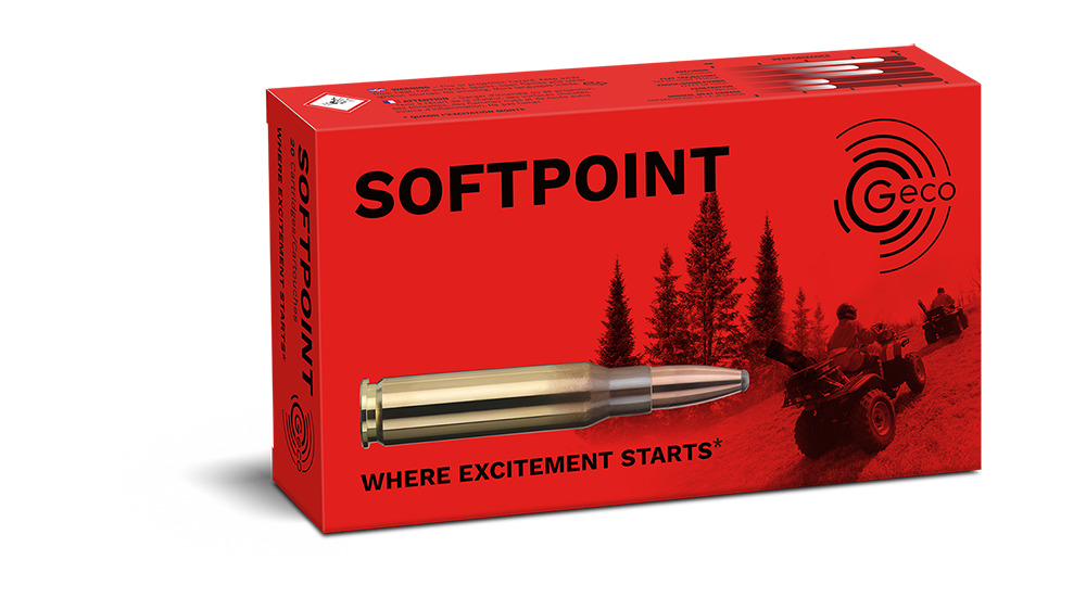 Frontview of packaging of GECO .243 Win. SOFTPOINT 6,8g