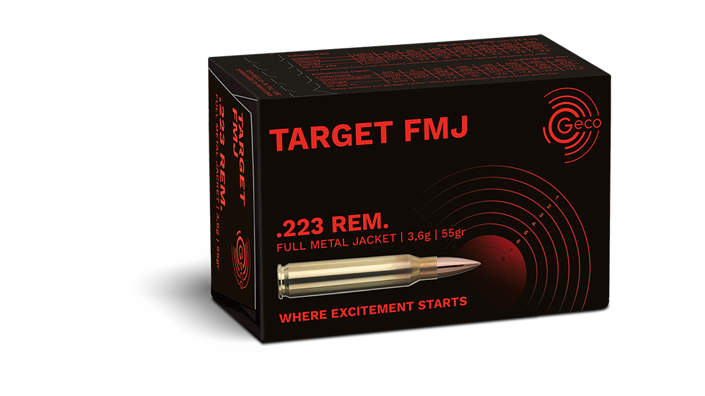 Frontview of packaging of GECO .223 Rem. TARGET FMJ 3,6g