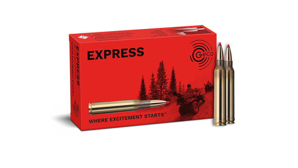 Ammunition and packaging of GECO .300 Win. Mag. EXPRESS 10,7g Frontview of ammunition and packaging of GECO .300 Win. Mag. EXPRESS 10,7g