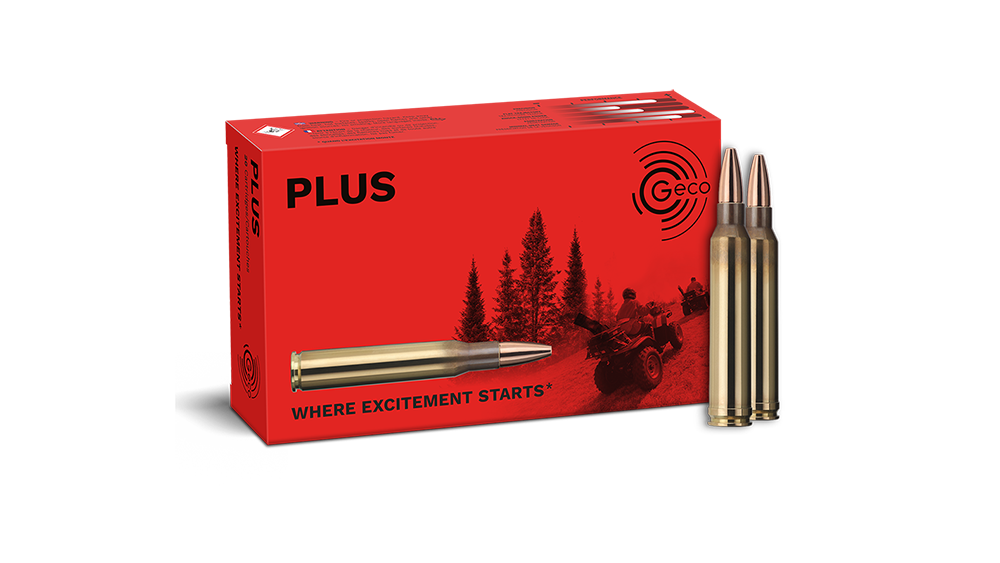 Frontview of ammunition and packaging of GECO .300 Win. Mag. PLUS 11,0g