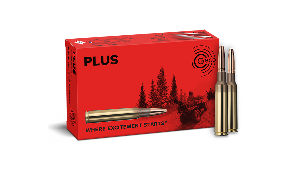 Frontview of ammunition and packaging of GECO 6,5x55 SE PLUS 10,1g