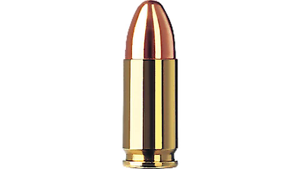 Single bullet view of GECO 9 mm Luger Full Metal Jacket 8,0g