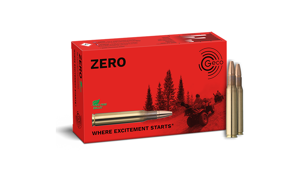 Frontview of ammunition and packaging of GECO .30-06 ZERO 8,8g
