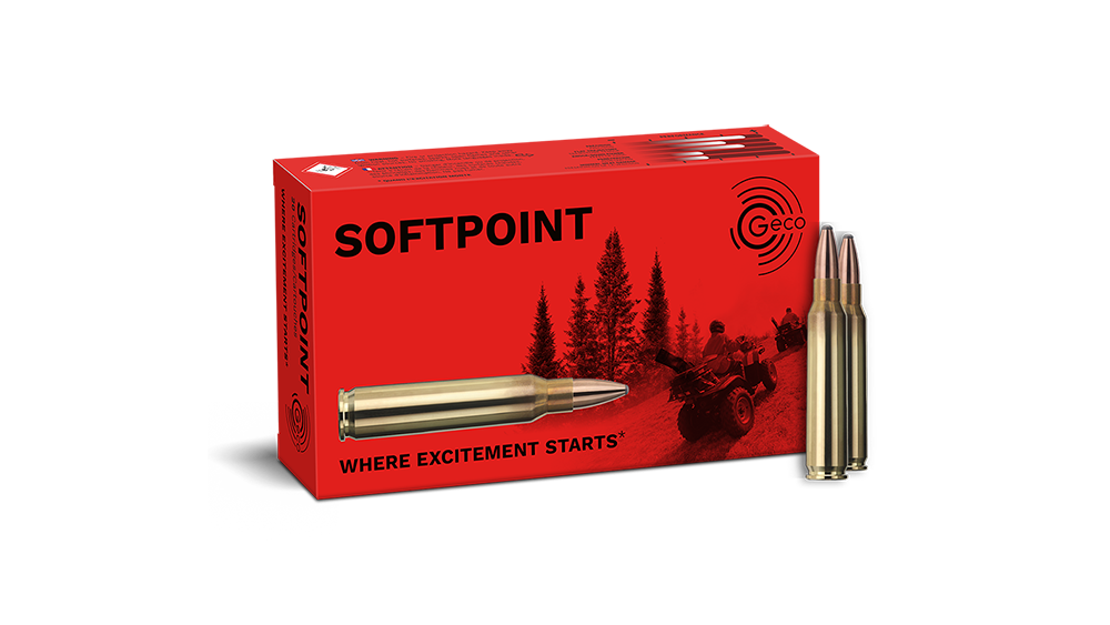Frontview of ammunition and packaging of GECO .223 Rem. SOFTPOINT 3,4g